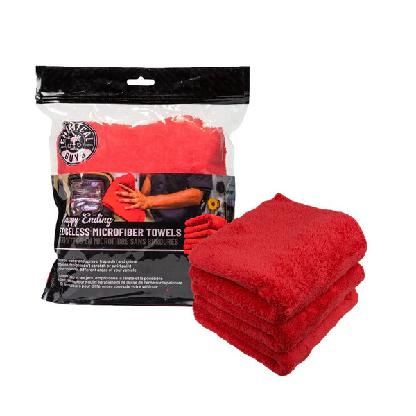 Chemical Guys Happy Ending Edgeless Towel, Red 16x16 3-Pack MIC34103 - Auto Obsessed