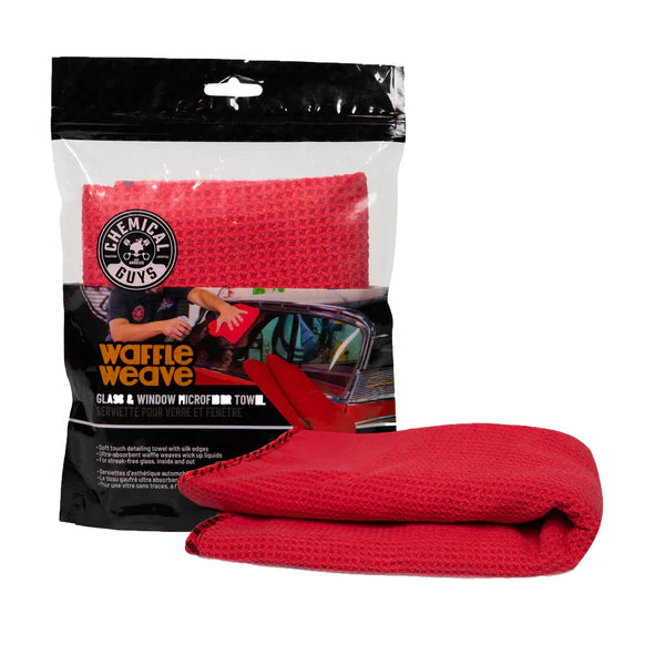 Chemical Guys Waffle Weave Glass Towel, Red 24x16 MIC707 - Auto Obsessed