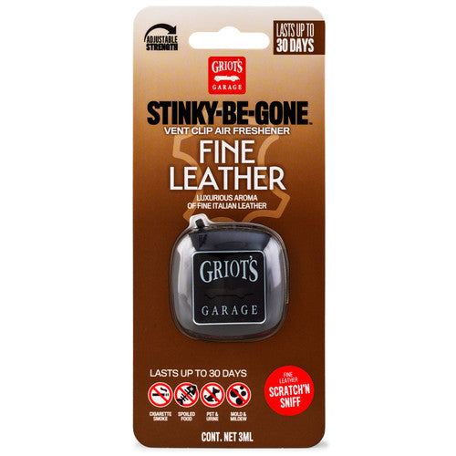 Griot's Garage Stinky-Be-Gone™ Vent Clip Air Freshener - Fine Leather, available at Auto Obsessed in Canada.