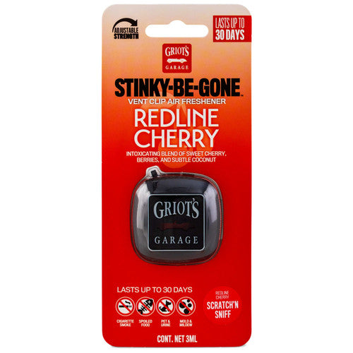 Auto Obsessed Griot's Garage Stinky-Be-Gone™ Vent Clip Air Freshener in Redline Cherry for long-lasting odor elimination.